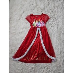 Disney Princess Girls Christmas Holiday Red Satin Tulle Fantasy Nightgown M 8